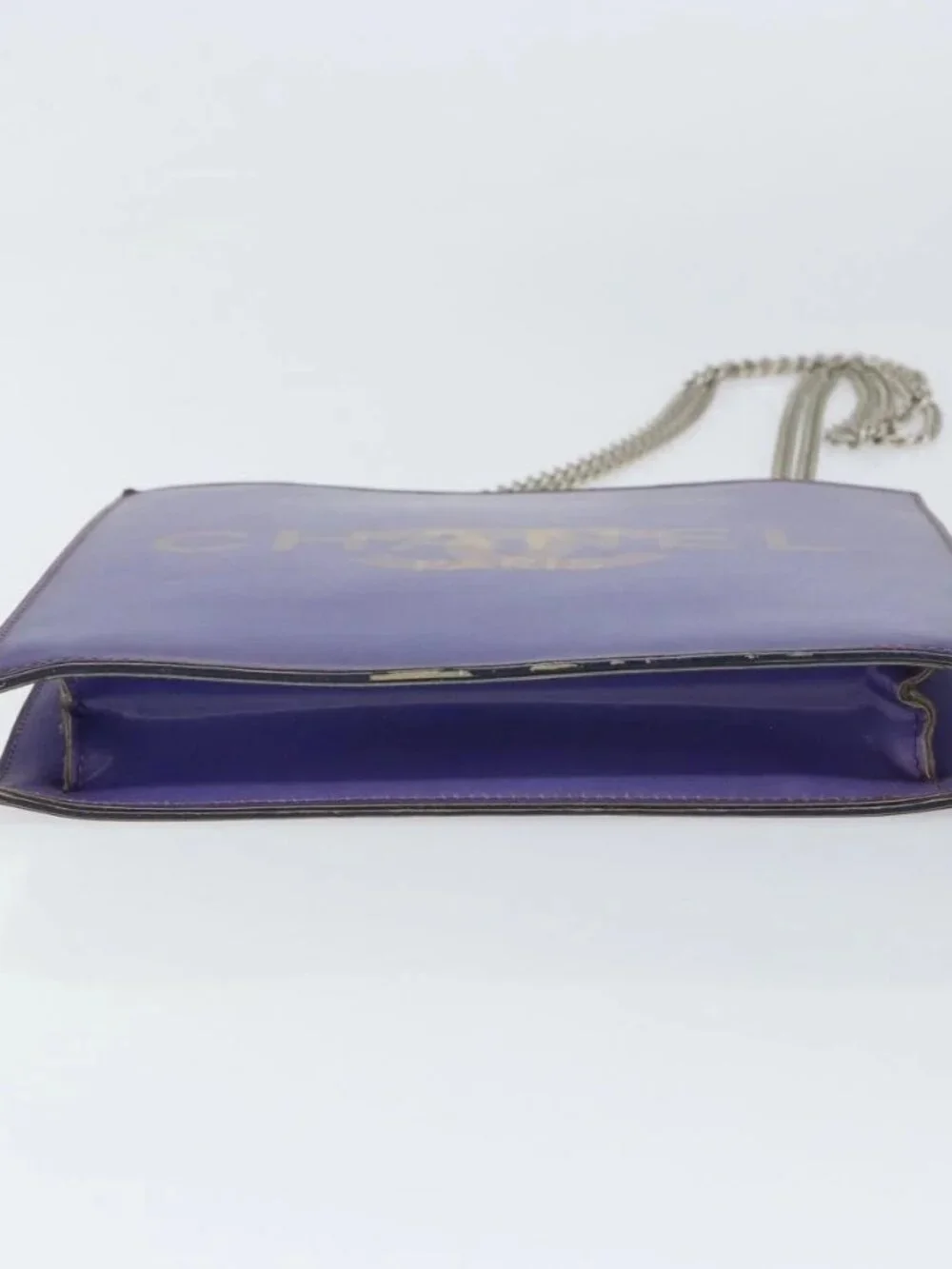 CHANEL Hologram Chain Shoulder Bag Vinyl Purple CC Auth ka1124